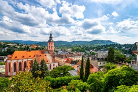 Aerial view on Marienplatz town hall and Frauenkirche in Munich, Germany.