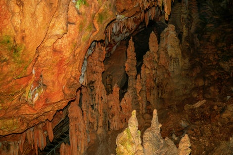photo of detail of cave wall at Oylat Cave is a stalactites and stalagmites cave in Hilmiye, Turkey.