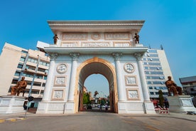 Panoramic view of Skopje town with Vodno hill in the background.