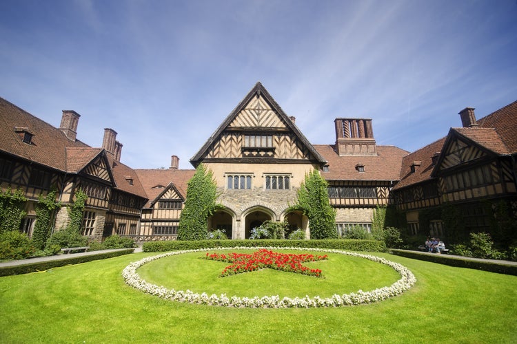 Schloss Cecilienhof is a palace located in Neuer Garten (Potsdam), where the Potsdam Conference took place in 1945