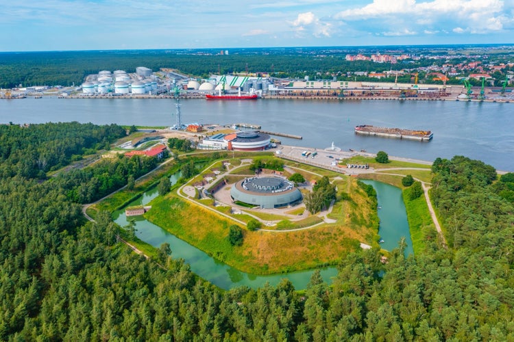 Aerial view of the Lithuanian Sea Museum in Klaipeda .