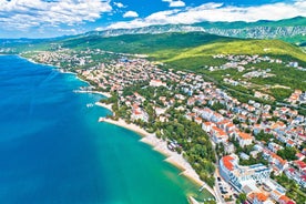 Photo of aerial view of Historic Adriatic town of Krk aerial view, Island of Krk, Kvarner bay of Croatia.