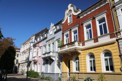 Photo of street view with old residential architecture, Krefeld city in Germany. 
