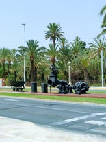 Photo of beautiful view of Santa Pola port and skyline in Alicante of Spain.