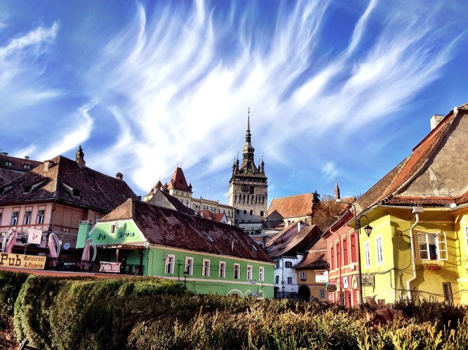 Sighisoara, Mures County, Transylvania, Romania: Panoramic landscape of the old town.