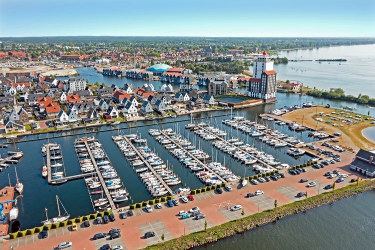 Aerial from the harbor and city Harderwijk in the Netherlands