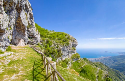 Cima del Redentore (Formia, Italy) - The panoramic peak with religious statue in the Aurunci mountains, over Formia city and Tirreno sea, beside Petrella summit and San Michele Arcangelo hermitage