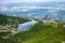 View from above of touristic facility and lake "Skalnatá dolina" in High Tatra Mountains of Slovakia