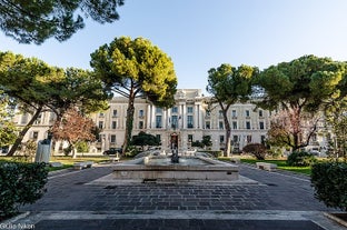 Aerial panoramic cityscape of Rome, Italy, Europe. Roma is the capital of Italy. Cityscape of Rome in summer. Rome roofs view with ancient architecture in Italy. 