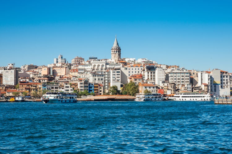 The beautiful view of the Galata Tower across the Golden Horn Beyoğlu , Istanbul, Turkey.