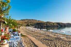 Photo of Faliraki the primary seaside resort village on the Greek island of Rhodes.