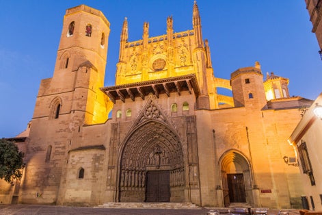 Photo of Evening view of the Holy Cathedral of the Transfiguration of the Lord in Huesca, Spain.