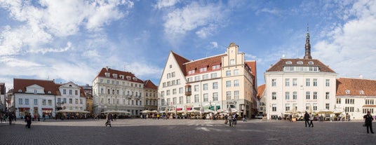 Scenic summer view of the Old Town and sea port harbor in Tallinn, Estonia.