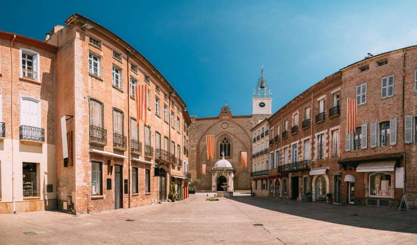 Photo of Leon Gambetta Square And Cathedral Basilica Of Saint John The Baptist Of Perpignan In Sunny Summer Day.