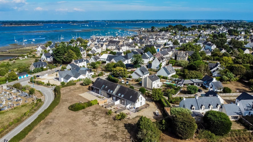 Photo of Aerial view of the seaside village of Locmariaquer near Carnac in Brittany, France 