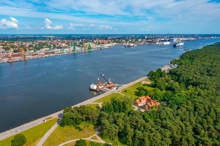 Panorama view of industrial port of Klaipeda in Lithuania.