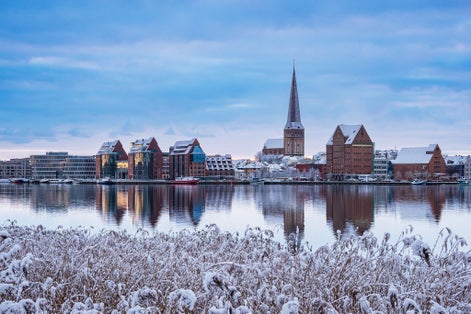 Photo of over the river Warnow to the city Rostock, Germany.