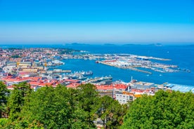 Photo of aerial view of the town of Cangas in the Bay of Vigo, Galicia, Spain.