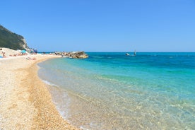 photo of majestic sunrise in Numana public beach. Picturesque summer seascape of Adriatic Sea. Colorful outdoor scene of Italy, Europe.