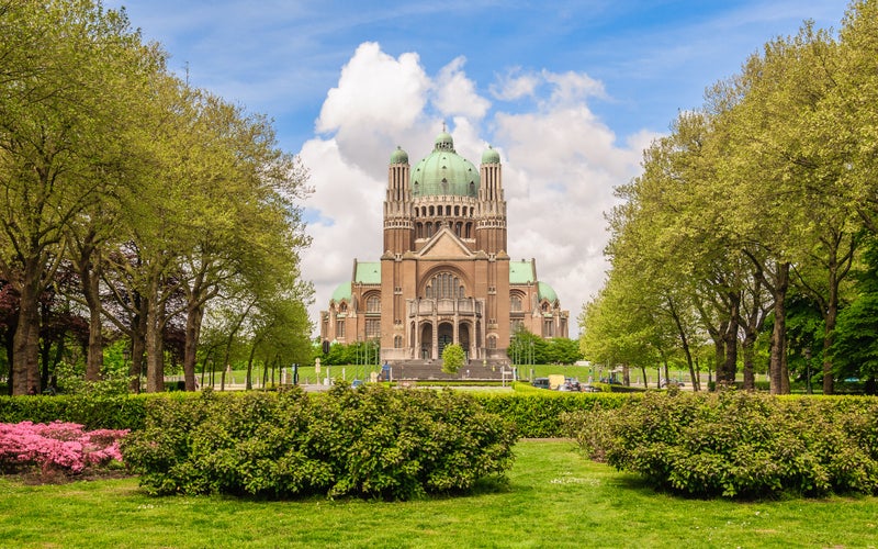 photo of view of Perspective panoramic view from the Park Elisabeth to the National Basilica of Sacred Heart - Roman Catholic Minor Basilica (Basilique Nationale du Sacre-Coeur - Koekelberg) in Brussels, Belgium