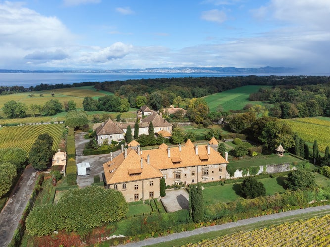 photo of view of Chateau de Ripaille in Thonon-les-bains France drone photox, Thonon Les Bains, France.