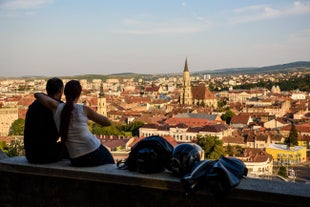 Photo of the Small Square piata mica, the second fortified square in the medieval Upper town of Sibiu city, Romania.