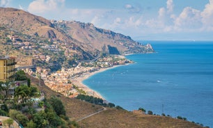 Photo of Isola Bella rocky island in Taormina, Italy.