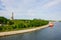 Summer view on Westerplatte Monument - Monument to the Defenders of the Coast. Place where World War II began. Location place: Westerplatte Peninsula, Gdansk, Poland.