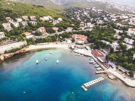 Photo of aerial view of Crikvenica town on Adriatic sea waterfront , Kvarner bay region of Croatia.