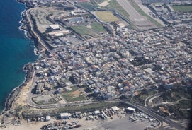 Photo of aerial view of the port in Agios Nikolaos, famous travel destination of Crete, Greece.