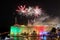 photo of Aragonese Castle (officially called the Castel Sant'Angelo) at night with fireworks on the feast of San Cataldo, Patron Saint of Taranto, Puglia, Italy.