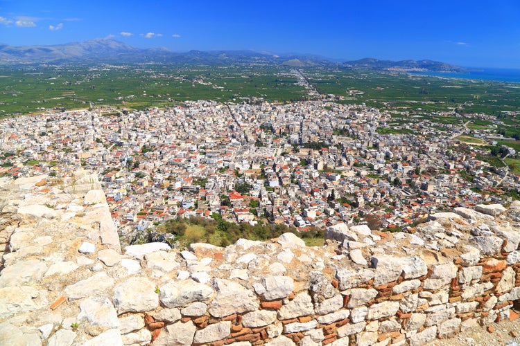 Photo of the town of Argos seen from Larissa, a Venetian fortress built on top of the old Greek citadel, Greece.