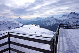 photo of the romantic, Snow covered Skiing Resort of Cortina d Ampezzo in the Italian Dolomites seen from Tofana with Col Druscie in the foreground.