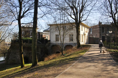 photo of a tourist walks into Sonnenborgh Observatory in Utrecht, Netherlands.