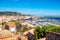 Photo of aerial cityscape view on French riviera with yachts in Cannes city, France.