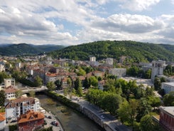 Photo of aerial view of beautiful cityscape of Gabrovo, Bulgaria.