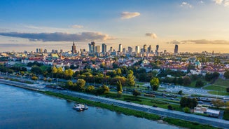 Photo of aerial view of Torun old town with Vistula river, Poland.