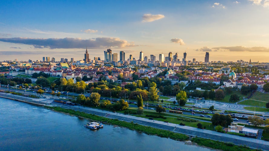 Photo of Warsaw city center aerial view, Poland.