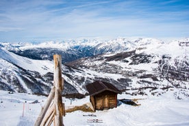 photo of panoramic view of Sestriere village from above, famous ski resort in the Italian western Alps, Piedmont, Italy.