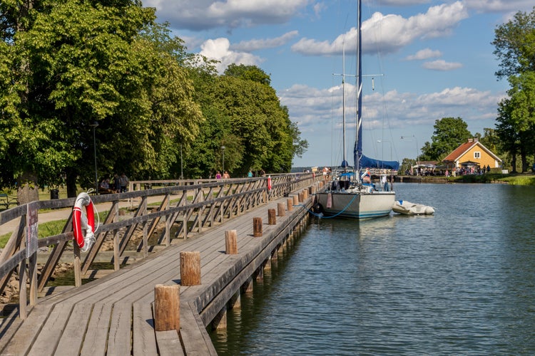 photo of Gota Canal and lake in sunny day at Linkoping city. Sweden.