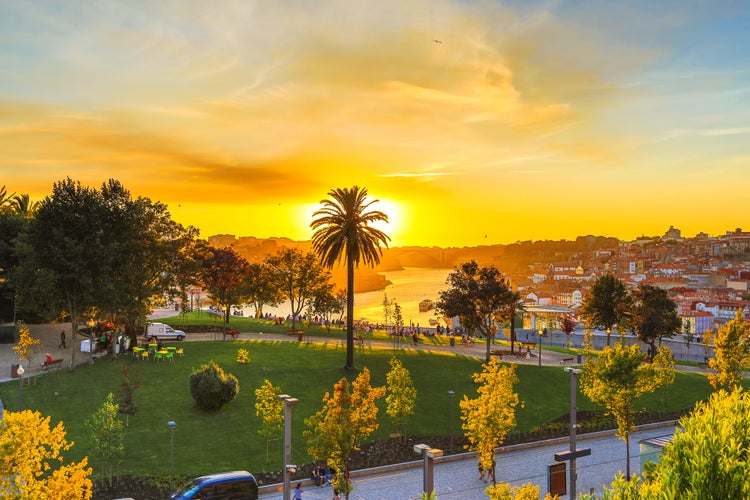 Aerial view of Jardim do Morro, a little public park,on Vila Nova De Gaia , Italy.