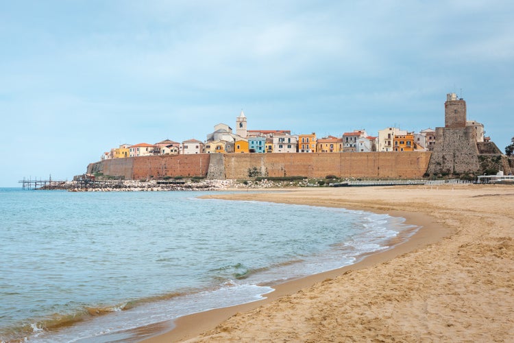 Italy- Molise- Termoli- Old town with Castello Svevo- view from beach