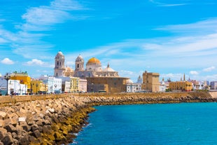 Photo of aerial view the sea of Chipiona, a coastal town in the province of Cádiz in Andalusia (Spain).