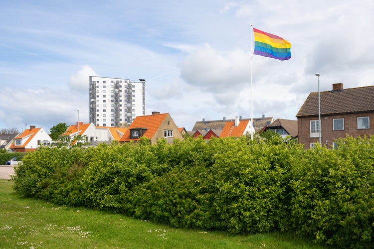 photo of view of Rainbow flag in Hoganas, Sweden.