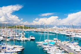 View of Mediterranean luxury resort and bay with yachts. Nice, Cote d'Azur, France. 