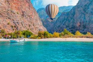 Photo of Marmaris marina with yachts aerial panoramic view in Turkey.