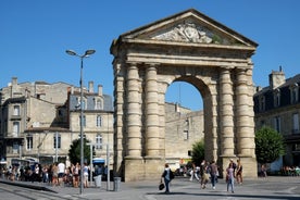 Photo of Bordeaux aerial panoramic view. Bordeaux is a port city on the Garonne river in Southwestern France.