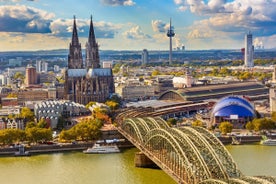 Photo of aerial view of the city ,Rheinturm and Media Harbour district in Dusseldorf city in Germany.