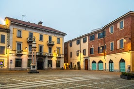 Photo of aerial view of the main square with church in Monza in north Italy.