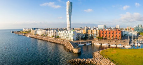 Beautiful aerial panoramic view of the Malmo city in Sweden.